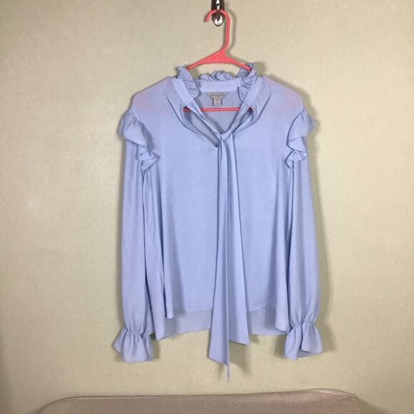 BELLE SKY Women Blouse Med NWT Blue ruffle Shirt Feminine Flowy office attire - Picture 6 of 8